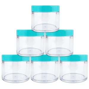 2oz/60g/60ml (6pcs) High Quality Acrylic Leak Proof Container Jars w/Teal Lids - Picture 1 of 5