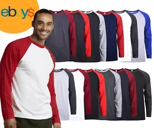 Mens Baseball RAGLAN T Shirts Long Sleeve Tee Plain Team Sport Jersey Solid - Picture 1 of 26