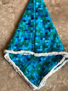 Teal plaid newborn baby blanket braided edge -flannel - name option - Picture 1 of 6