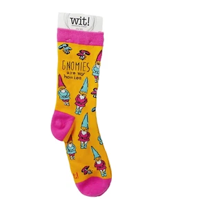 Women Boy Crew Sock Wit! Gnomie are my Homies Gnome Pink Mushroom WILL COMBO SHI - Picture 1 of 9