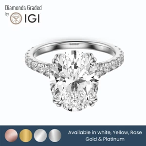 Anillo de compromiso de diamantes cultivados en laboratorio de corte ovalado IGI 2,51 QUILATES F VS2 de oro blanco de 14 k - Imagen 1 de 4