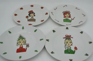 Box Set of 4 Holiday Ladies Dessert Plates 6" 2002 May Dept Stores - Picture 1 of 8