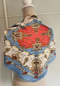Ladies Vintage Pleated Scarf Bijou Brigitte Blue Pink Design Polyester - Picture 1 of 6