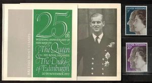 GB Set of 2 1972 Queen Elizabeth Silver Wedding Anniversary MNH & Souvenir Card - Picture 1 of 2