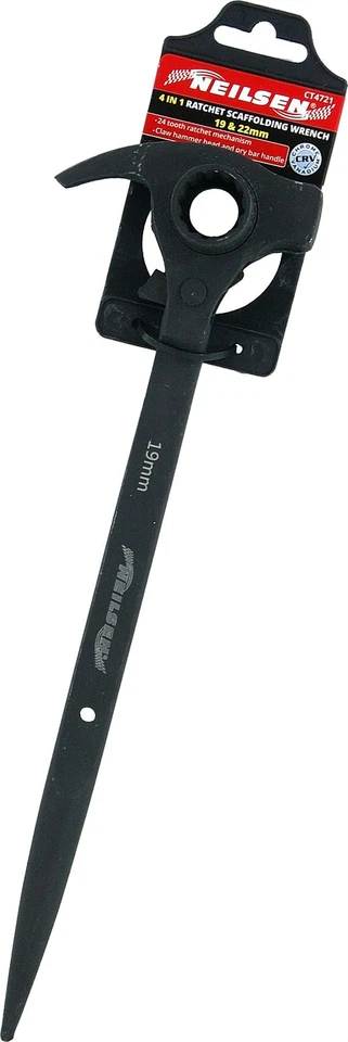 19 X 22mm Scaffold Spanner Ratchet Podger Scaffolding Pry Bar Wrench Claw Hammer - Image 1 of 1