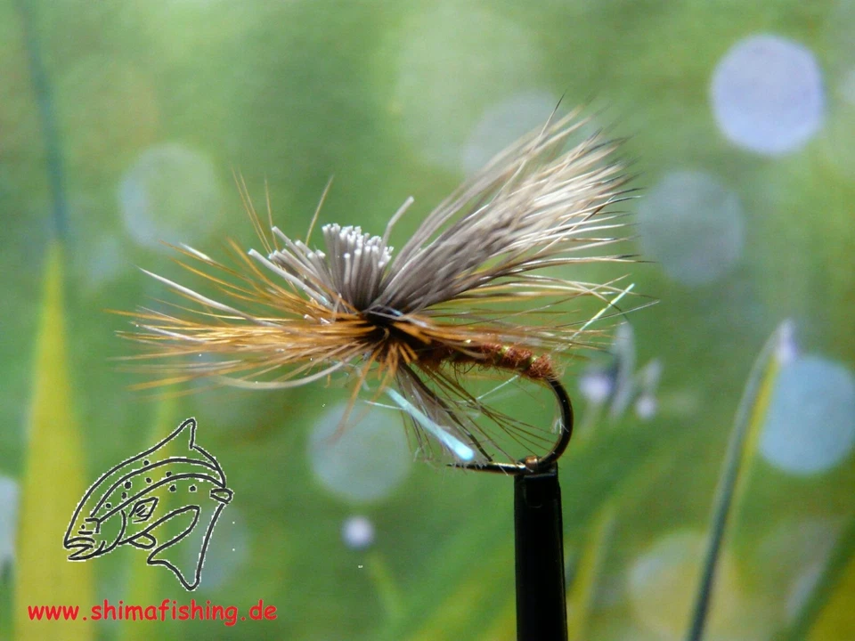 SHIMAFISHING Trockenfliege " Missing Link Brown ", 3er Set auf Schonhaken, barbless hook