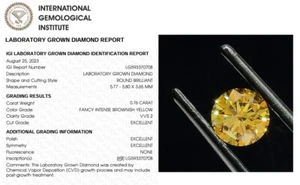 0.76 Round Lab Grown Diamond For Engagement Ring Fancy Intense Brownish Yellow - Picture 1 of 11