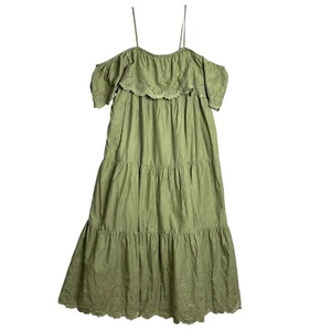 Old Navy Cold Shoulder Maxi Swing Dress Womens XXL Green Bare Ground Eyelet - Picture 1 of 10