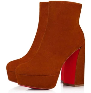 Christian Louboutin Movida Booty 130 Brown Foxy Platform Block Heel Boot 40 - Picture 1 of 12