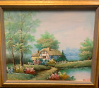 VTG  Oil Painting On Canvas Country Cottage ,Signed by  Marten, Framed 12" x 10"