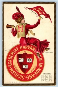 Earl Christy Signed Artist Postcard Harvard University Girl With Flag Tuck 1907 - Picture 1 of 2