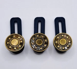 3 x Metal Trouser Jeans Retractable Button Buckle Waist Band Extender star - Picture 1 of 2