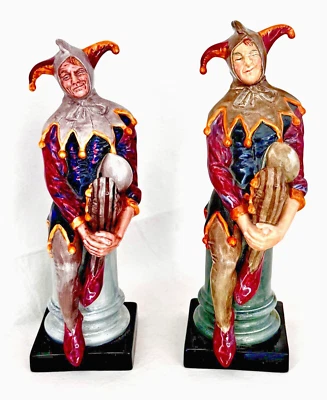 Royal Doulton THE JESTER Figurine Pair/2 - HN 2016 Blond 9.5" Brown 10" RARE SET - Image 1 of 4