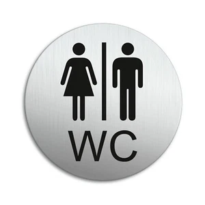 Door Sign Restroom Toilet WC Ladies Gentlemen | Ø 100mm Aluminium self-adhesive - Picture 1 of 1