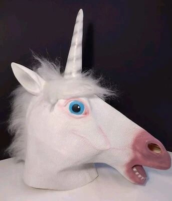 Unicorn Horse Head Mask Adult Cosplay Halloween Costume White Latex - Image 1 of 4