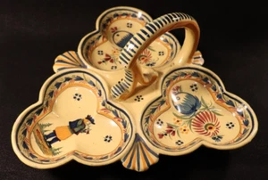 VTG HENRIOT QUIMPER YELLOW GLAZED WARE TREFOIL SERVER W ARCHED HANDLE 1935-40 - Picture 1 of 14
