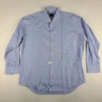 Camisa David Donahue Para Hombres 17.5 34/35 Azul A Cuadros Ajuste Algodón Vestido Abotonado * Foto 1 de 4