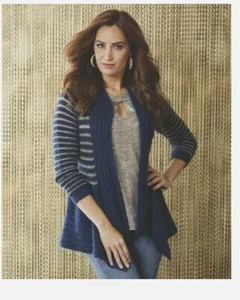 Midnight Velvet Navy Gold Striped Sweater Cardigan NEW size 2X PLUS - Picture 1 of 1