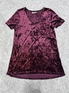 Spring + Mercer Velvet Legging Tee Red Crushed Velvet V-Neck Top size S - Picture 1 of 1
