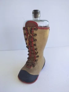 Vintage Leather Boot Decanter Bottle Tan Laced Red Accent Wine 9.5" Unique - Picture 1 of 9
