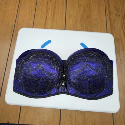 Sutiã Victoria's Secret muito sexy sem alças renda roxa preto tamanho 36C - Imagem 1 de 4