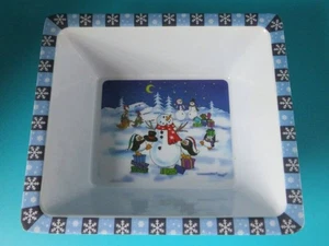 Small 6"x5.25" MELAMINE Rectangle Snowman Penguin Bowl Serving Dish Winter - Picture 1 of 4