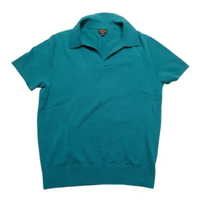 J Crew Cashmere Sweater Womens Medium Teal Short Sleeve Johnny Collar Polo - Picture 1 of 7