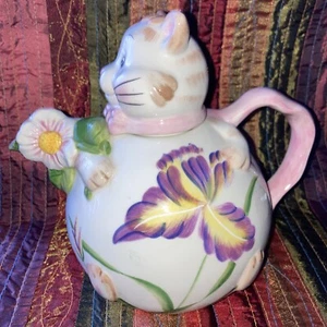 Ceramic Cat Lid Tea Pot. 7” - Picture 1 of 7