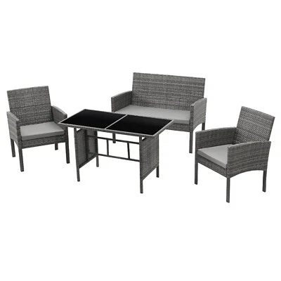 SVITA BROOKLYN XL Essgruppe Rattan Garten Möbel Set Tisch 2 Sessel 2er Sofa Grau - Bild 1 von 4