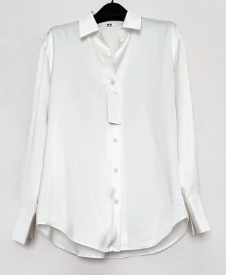 Uniqlo Mujer’s Blusa Satén Manga Larga Camisa Abotonada Blanco X-Pequeña Nueva con Etiquetas Foto 1 de 4