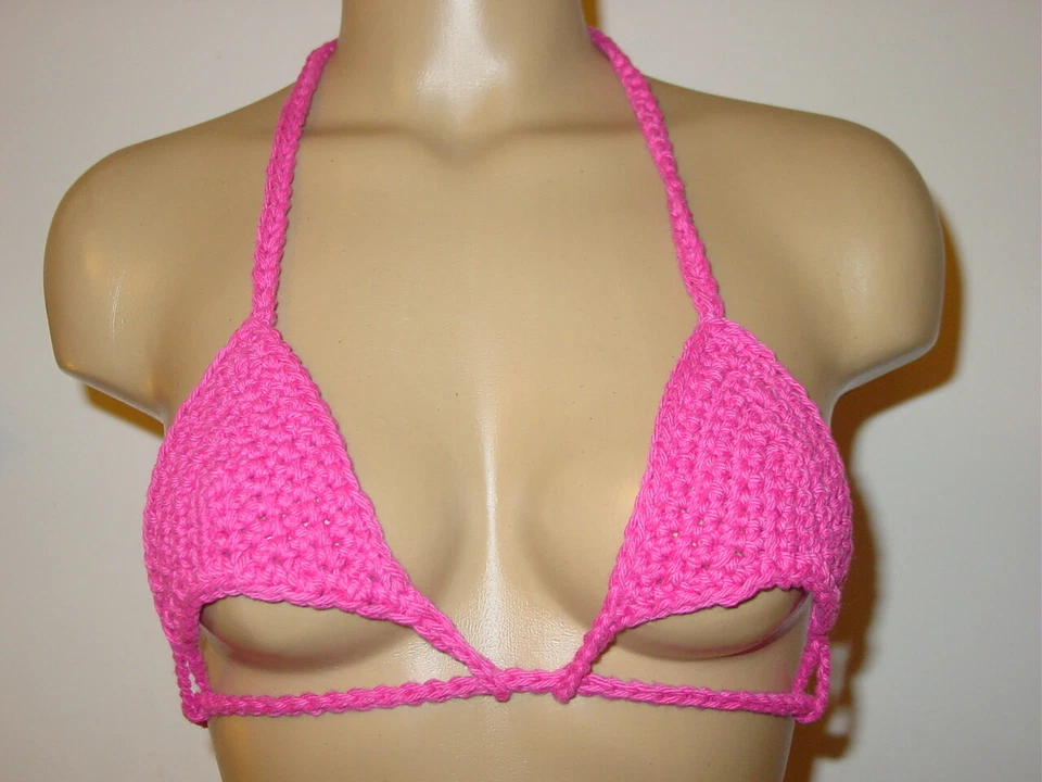 Sutiã biquíni de crochê feito sob medida rosa stripper dançarino-C/D ou D/DD copo-NOVO - Imagem 1 de 3
