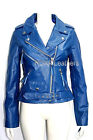 Best Selling Women's Soft Authentic NAPA Natural Leather Jacket Belted Blue Coat