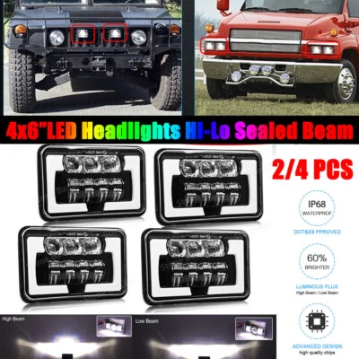 2/4PC 4x6"Inch LED Headlights Hi/Lo Sealed Beam For Peterbilt Kenworth T800 W900 - Image 1 of 4
