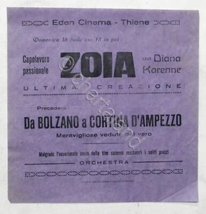 Locandina Eden Cinema di Thiene - Film Zoia con Diana Karenne - anni '20 - Foto 1 di 1