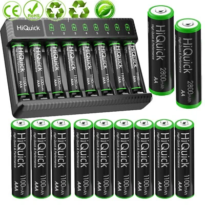 Hiquick 1100/2800mAh AAA AA Rechargeable Batteries 1.2V / Optional Charger Lot - Image 1 of 4