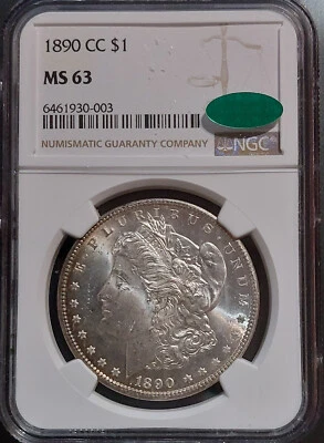 1890-CC Morgan Silver $1 Dollar Coin JUST GRADED: Rare NGC MS63 CAC Carson City - Image 1 of 4