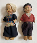 Vintage 1950'S Dutch Boy And Girl Hard Plastic 8" Dolls In Costume, Wooden Clogs