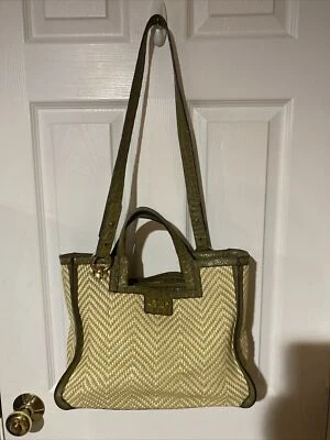 Authentic Salvatore Ferragamo Leather / Straw Satchel Handbag - Image 1 of 4