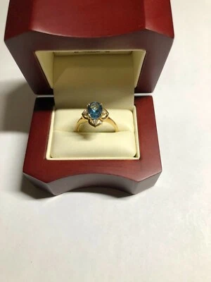 14kt Yellow Gold Blue Topaz & Diamonds (4) Ring Size 6.75 Brand New - Image 1 of 2