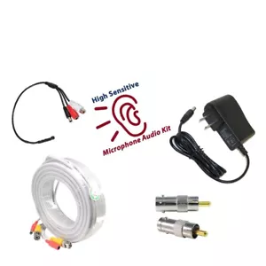 Kit de micrófono de alta sensibilidad CCTV con cable de 50 pies para vigilancia de audio - Imagen 1 de 9
