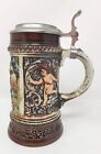 Vintage Gerz German Beer Stein With Lid   Hunters And Dragon Griffin Scene