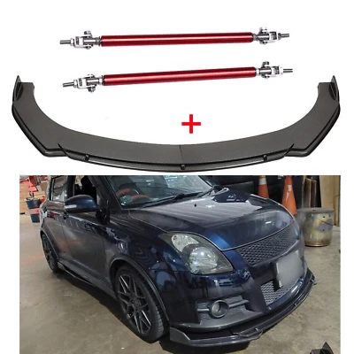 Carbon Fiber For Suzuki Swift Front Bumper Lip Spoiler Splitter Strut Rods - Image 1 of 4