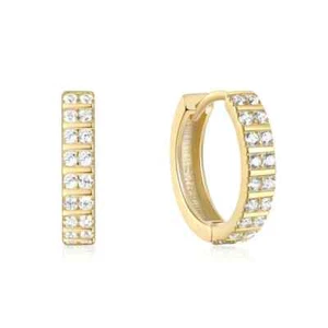18ct Yellow Gold on Silver Simulated Diamond Huggie Hoop Ladies Earrings - Picture 1 of 5