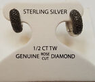 VICTORIA TOWNSEND New STERLING SILVER 1/2 CT BLACK & WHITE DIAMOND HOOP EARRINGS