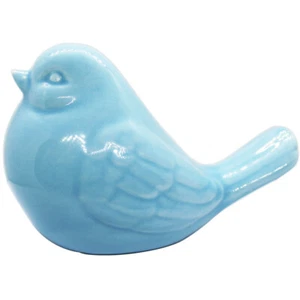 Blue Glazed Ceramic Bird Figurine Bird Statue French Country Cottage Bird Figure - Picture 1 of 5