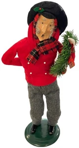 Byers Choice Christmas Caroler Man Holding Holiday Wreath 1995 Mutton Chops - Picture 1 of 5