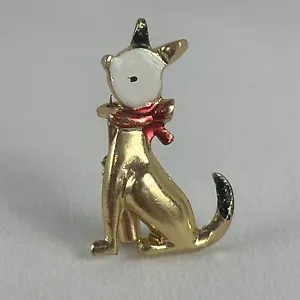 Vintage Cat Brooch Pin Red Scarf White Head Black Ears Tail Enamel 1 Inch - Picture 1 of 3