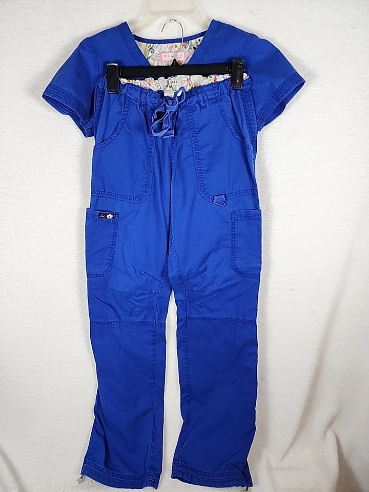 KOI Stretch Scrub SET Top (XS) And Bottom (XS Tall)  Flare Leg Galaxy BLUE  - Image 1 of 4