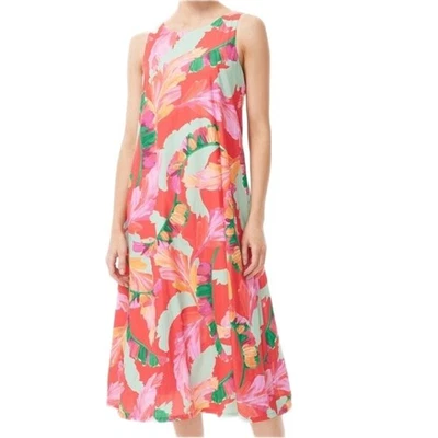 Платье миди женское Chicos галстук сзади листва с цветочным принтом размер 2 большое для отпуска - Изображение 1 из 4