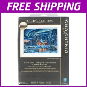 Northern Lights Cross Stitch Kit 16'' x 12'' - Aurora Cabin - Picture 1 of 9